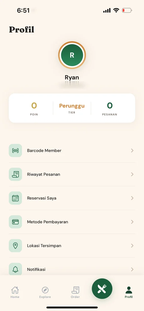 Profile — loyalty tier, points, member barcode