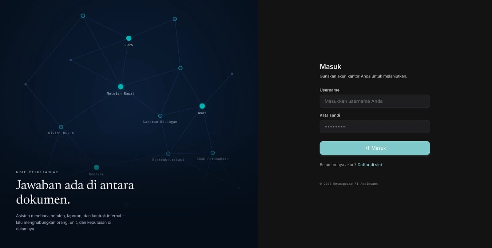 Sign-in screen showing a knowledge graph of company entities